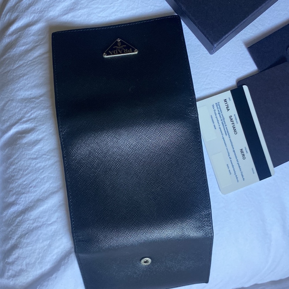 Prada Black Saffiano Leather Tri-Fold Wallet with Gold Logo - Picture 8 of 9